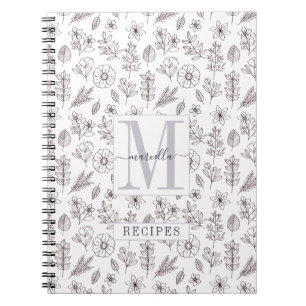 Personalized Monogrammed Recipe Floral Pattern  Notebook