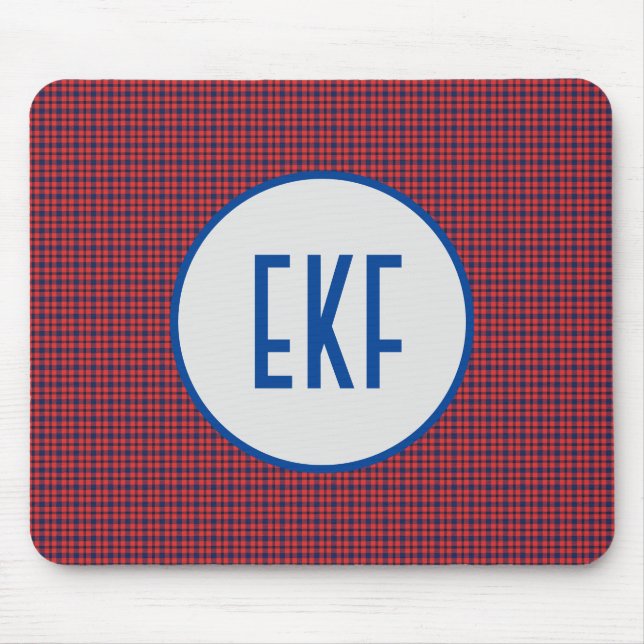 Personalized Monogrammed Red and Blue Plaid  Mouse Pad (Front)