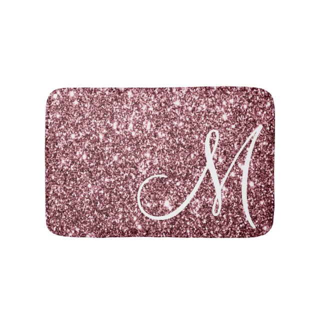 Personalized Monogrammed Rose Gold Glitter Luxe Bath Mat (Front)