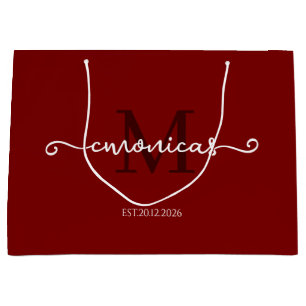 Personalized  Monogrammed Stylish Dark Red Large Gift Bag