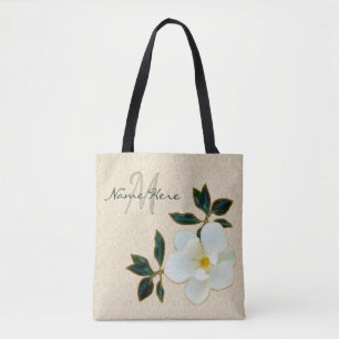 Personalized Monogrammed Tote Bags with Magnolia