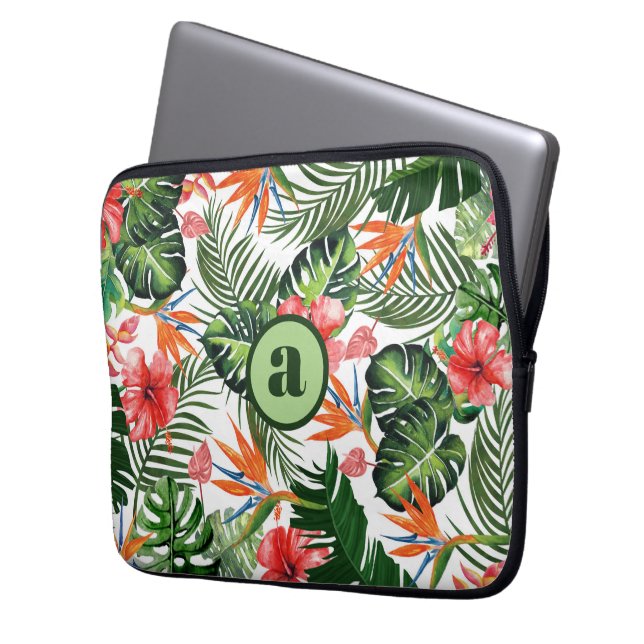 Personalized Monogrammed Tropical Pattern  Laptop Sleeve (Front Left)