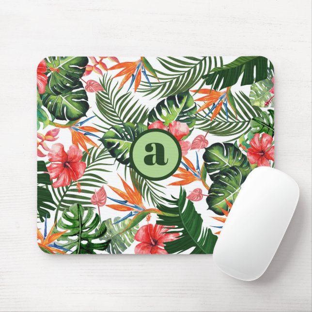 Personalized Monogrammed Tropical Pattern  Mouse Pad (With Mouse)