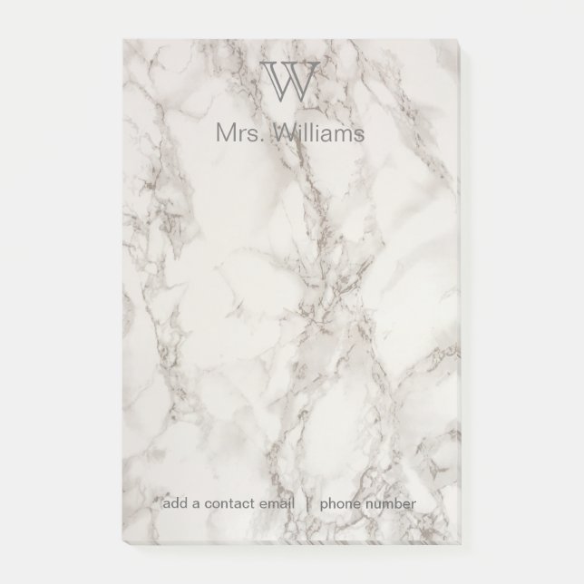 Personalized Monogrammed White Marble Post-it Notes (Front)