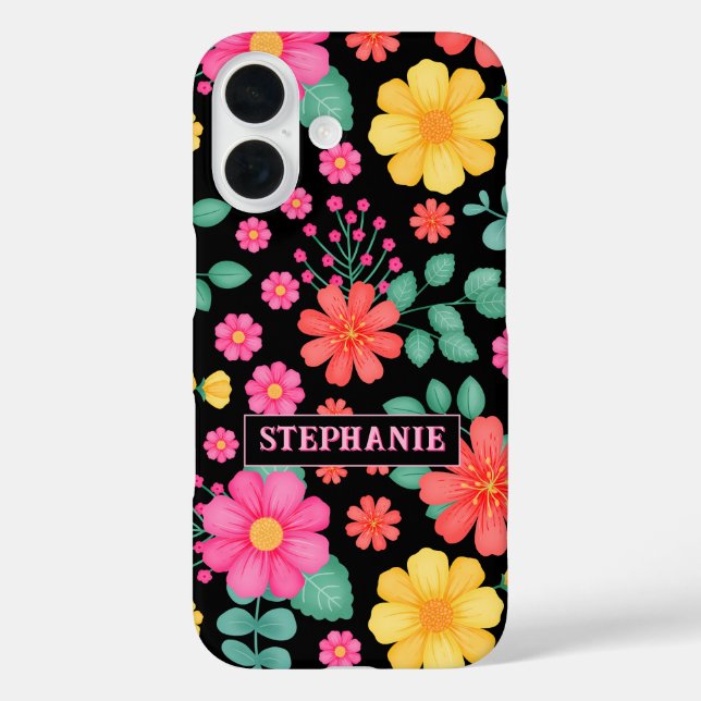 Personalized Monogrammed Wildflower Floral Black Case-Mate iPhone Case (Back)