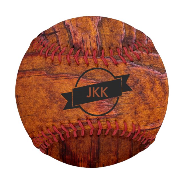 Personalized Monogrammed Wood Grain Photo Baseball (Back)
