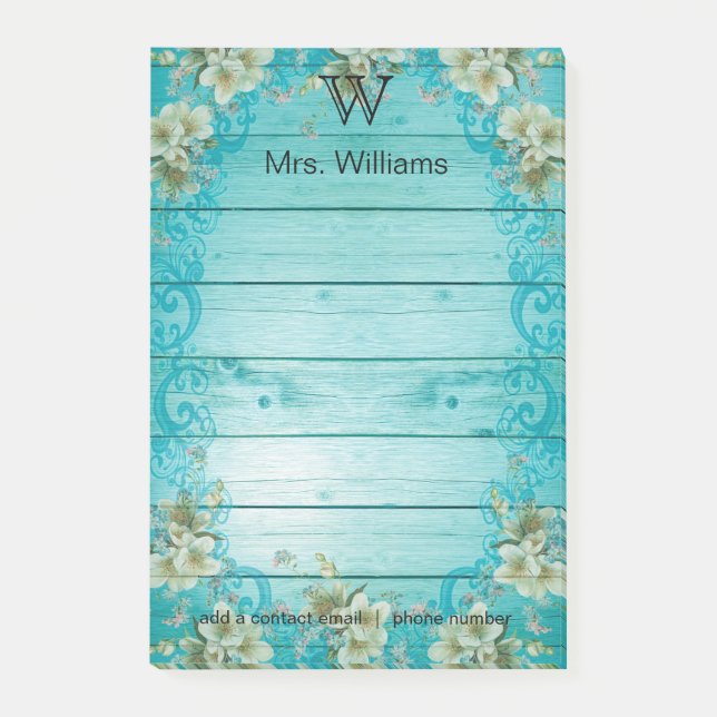 Personalized Monogrammed Wooden Background Post-it Notes (Front)