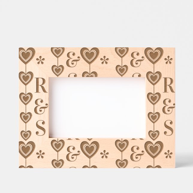 Personalized Monograms and Strings of Hearts Etched Frames (Front)