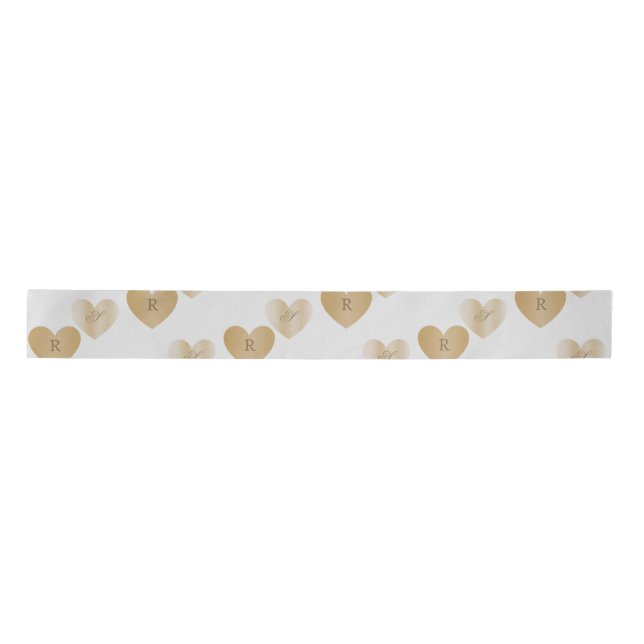Personalized Monograms, Double the Golden Hearts  Satin Ribbon (Front)