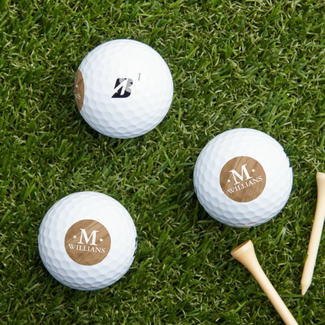 Personalized Monograms Rustic Wood Golf Balls (Insitu Grass)