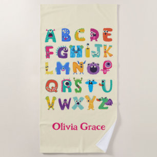 Personalized Monster ABC Silly Alphabet Monsters Beach Towel