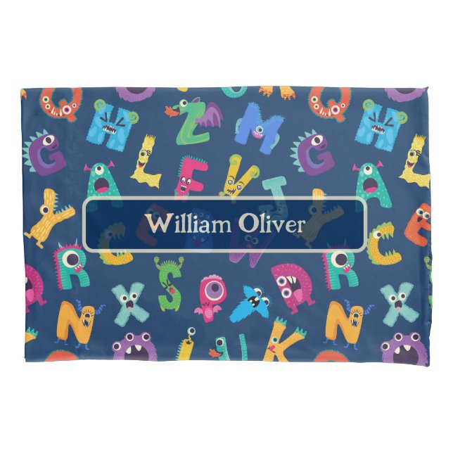 Personalized Monster ABC Silly Alphabet Monsters Pillowcase (Front)