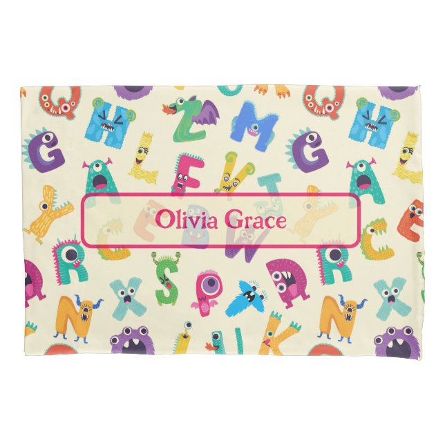 Personalized Monster ABC Silly Alphabet Monsters Pillowcase (Front)