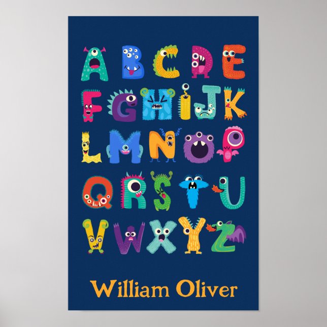 Personalized Monster ABC Silly Alphabet Monsters Poster (Front)