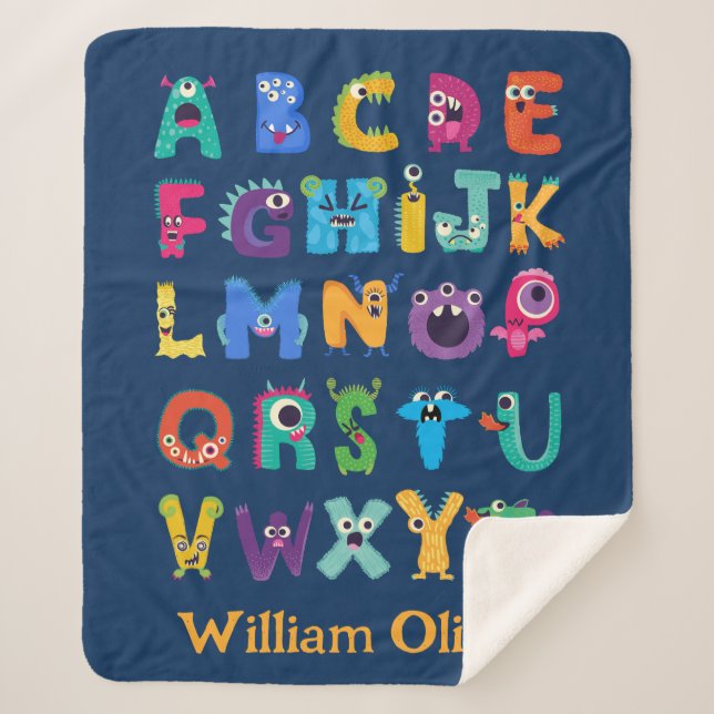 Personalized Monster ABC Silly Alphabet Monsters Sherpa Blanket (Front)