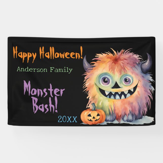 Personalized Monster Bash Halloween Party Banner (Horizontal)