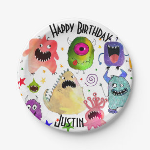 Personalized monster birthday paper plates
