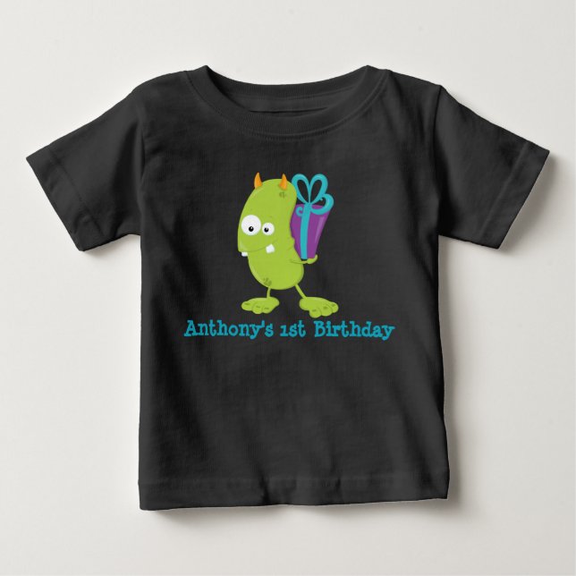 Personalized Monster First Birthday T Shirt (Front)