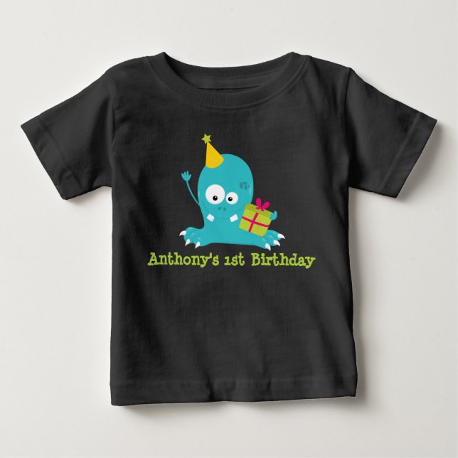 Personalized Monster First Birthday T Shirt (Front)