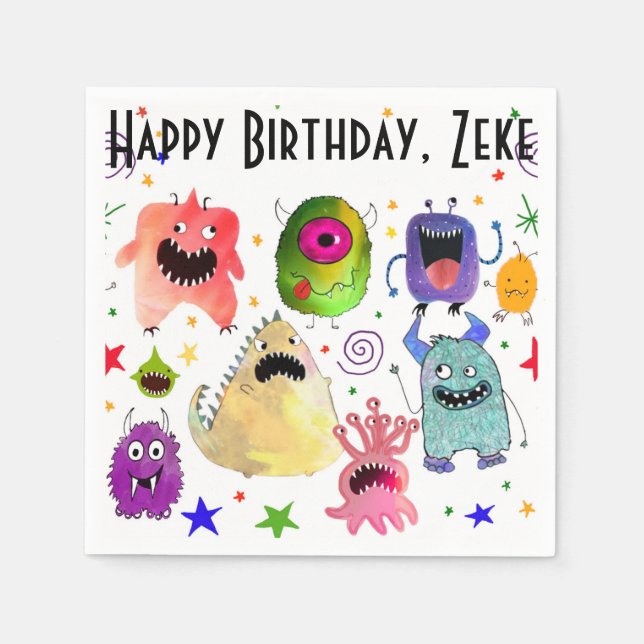 Personalized Monster party napkins (Front)