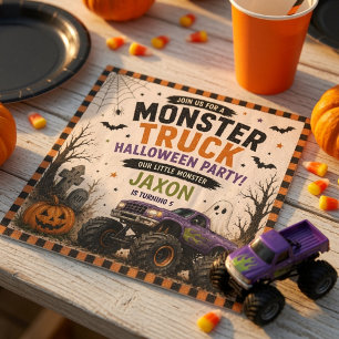 Personalized Monster Truck Halloween Birthday Napkin