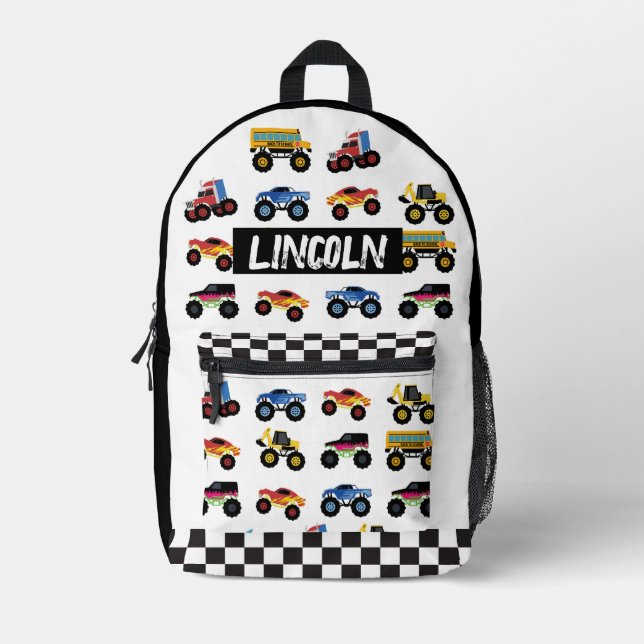 Personalized Monster Truck Kids Backpack (Front)