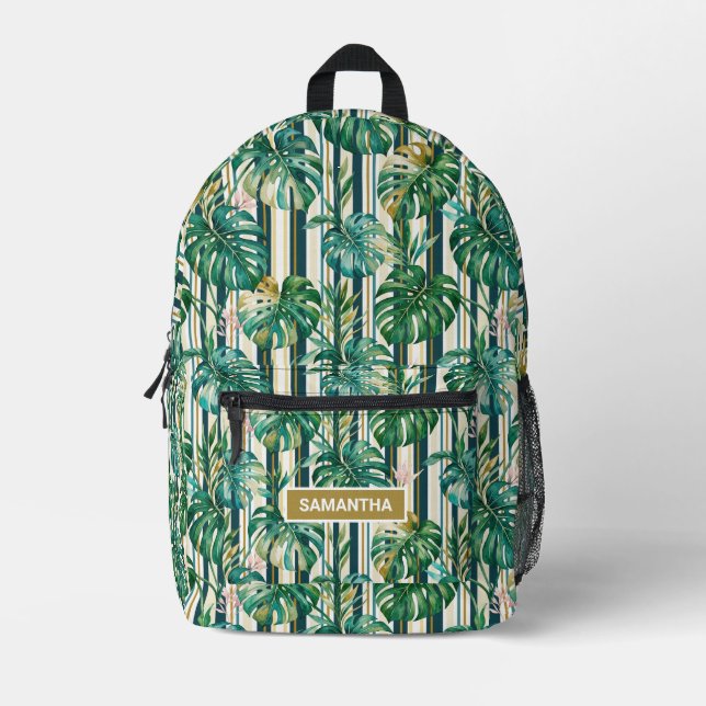 Personalized Monstera Leaf Printed Backpack (Front)