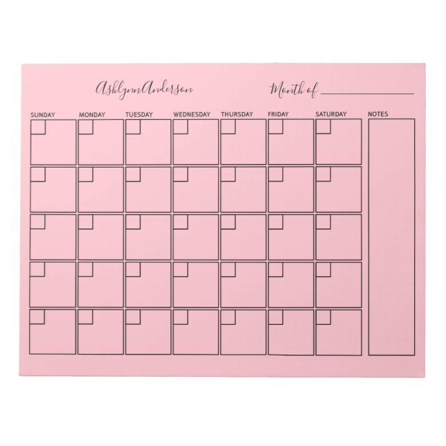 Personalized Monthly Planner Notepad (Front)