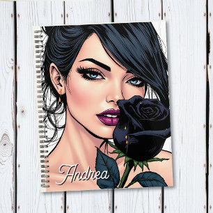 Personalized Moody Gothic Woman with Rose   Planner