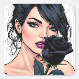 Personalized Moody Gothic Woman with Rose   Square Sticker