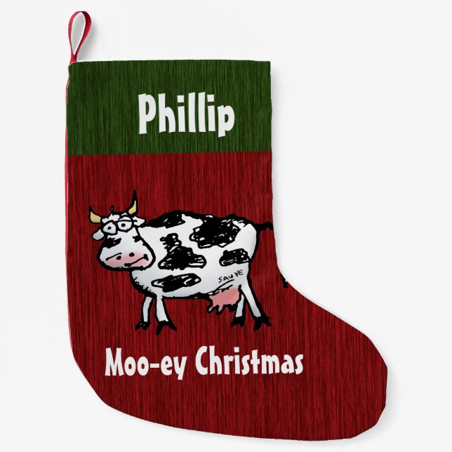 Personalized Mooey Christmas Funny Cow Small Christmas Stocking (Front)