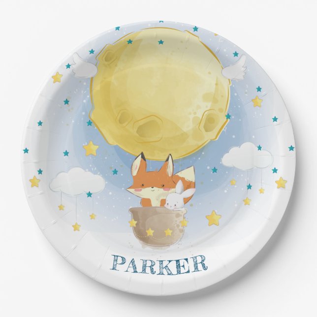 Personalized Moon Air Balloon Paper Plate (Front)