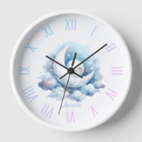 Personalized Moon and Clouds Baby Room Clock
