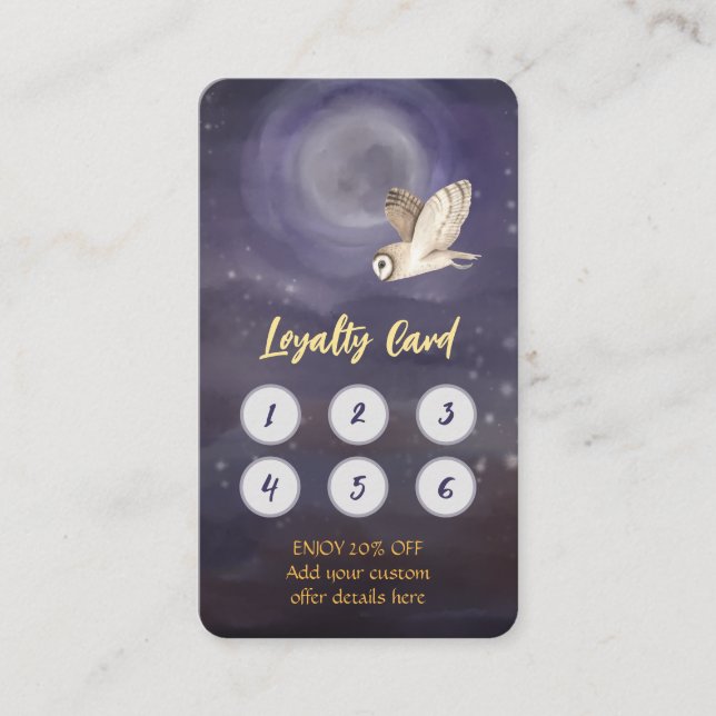 Personalized Moon and Owl Loyalty Card (Front)