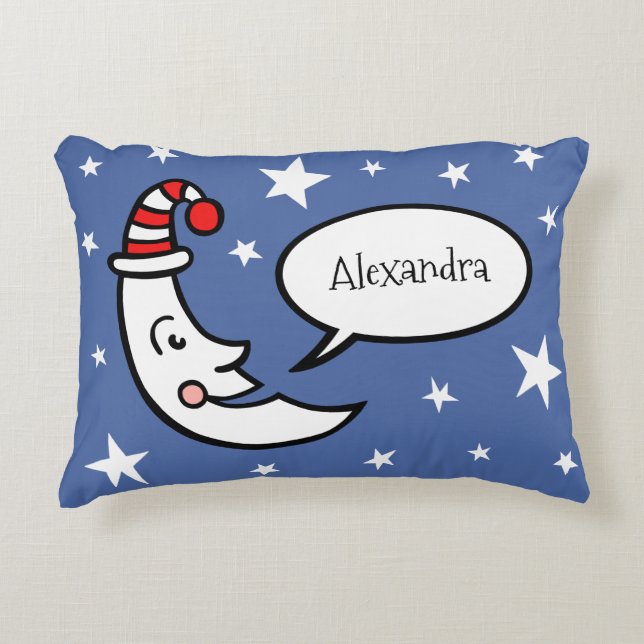 Personalized Moon and Stars Throw Pillow Cushion (Front)