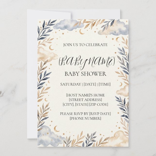 Personalized Moon Baby Shower Invitation (Front)
