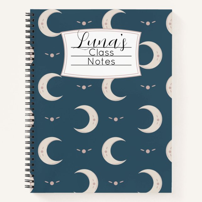 Personalized Moon Pattern Spiral Notebook 8.5x11  (Front)