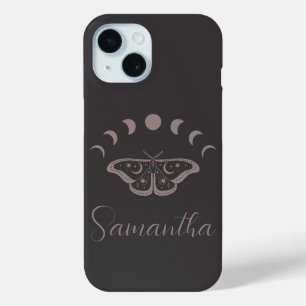 Personalized Moon Phase Moth iPhone 15 Case