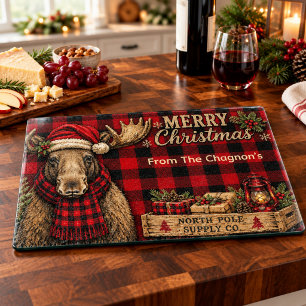 Personalized Moose Christmas Glass Cutting Board