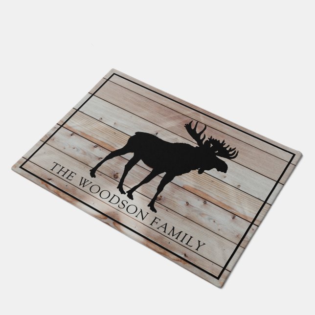 Personalized Moose Family Name Doormat (Angled)