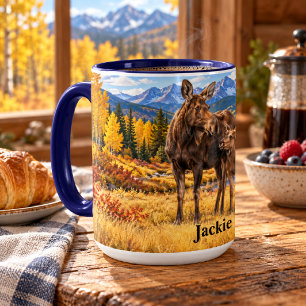 Personalized Moose Mother and Calf Autumn Mug