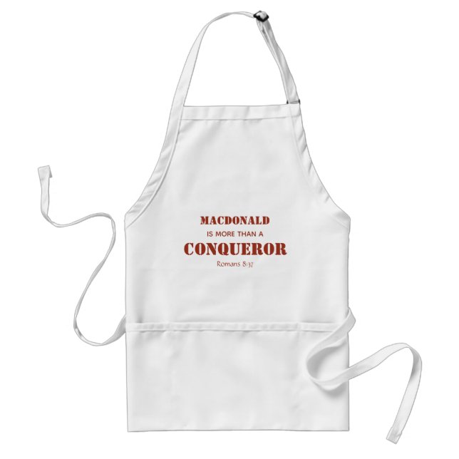 Personalized MORE THAN A CONQUEROR Scripture RED Standard Apron (Front)