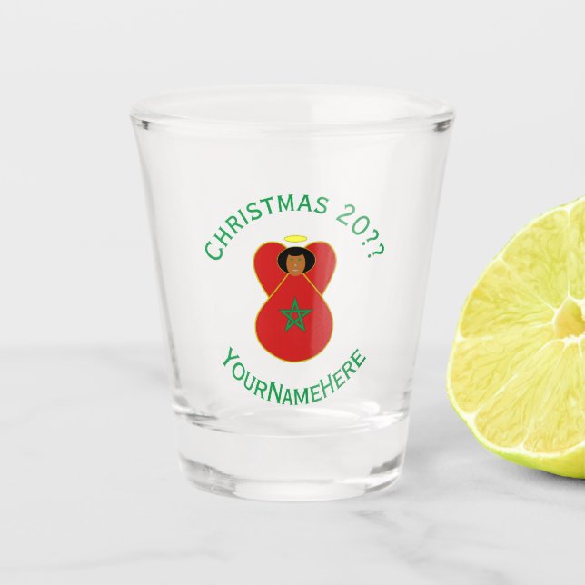 Personalized Moroccan Angel Christmas Flag Shot Glass (Front)