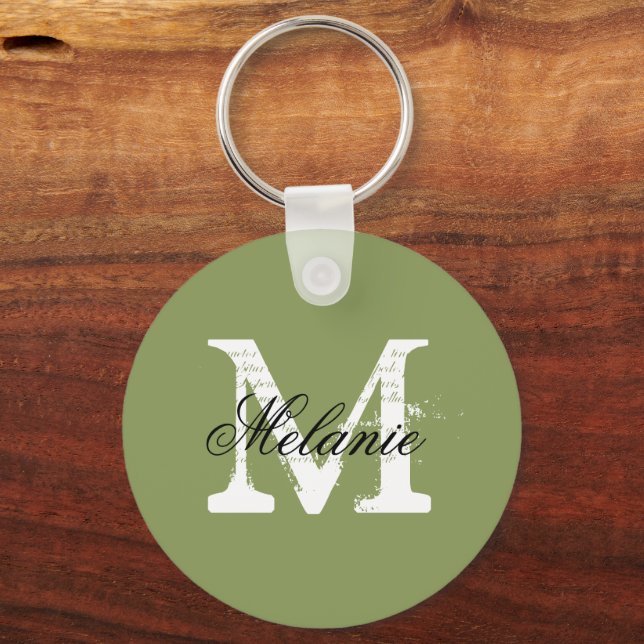 Personalized moss green custom monogram keychain (Front)