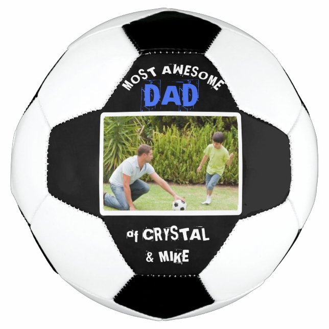 Personalized Most Awesome Dad Parent Photo Soccer Ball (Front)