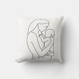 Personalized Mother and Baby Line Art Mother's Day Throw Pillow