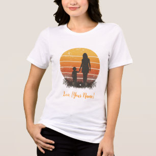 Personalized Mother and Child Sunset Silhouette Tri-Blend Shirt