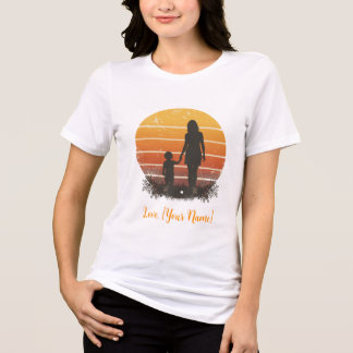 Personalized Mother and Child Sunset Silhouette Tri-Blend Shirt