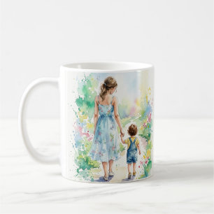 Personalized Mother and Son Watercolor Coffee Mug
