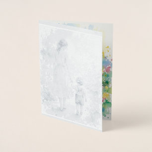 Personalized Mother and Son Watercolor Foil Card
